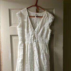 Anthropologie White Midi Dress with Textured Bodice